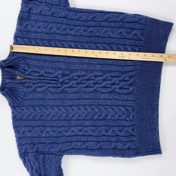 Woolovers Sweater L Blue Chunky Fisherman Cable Heavyweight 100% British Wool - Picture 12 of 12